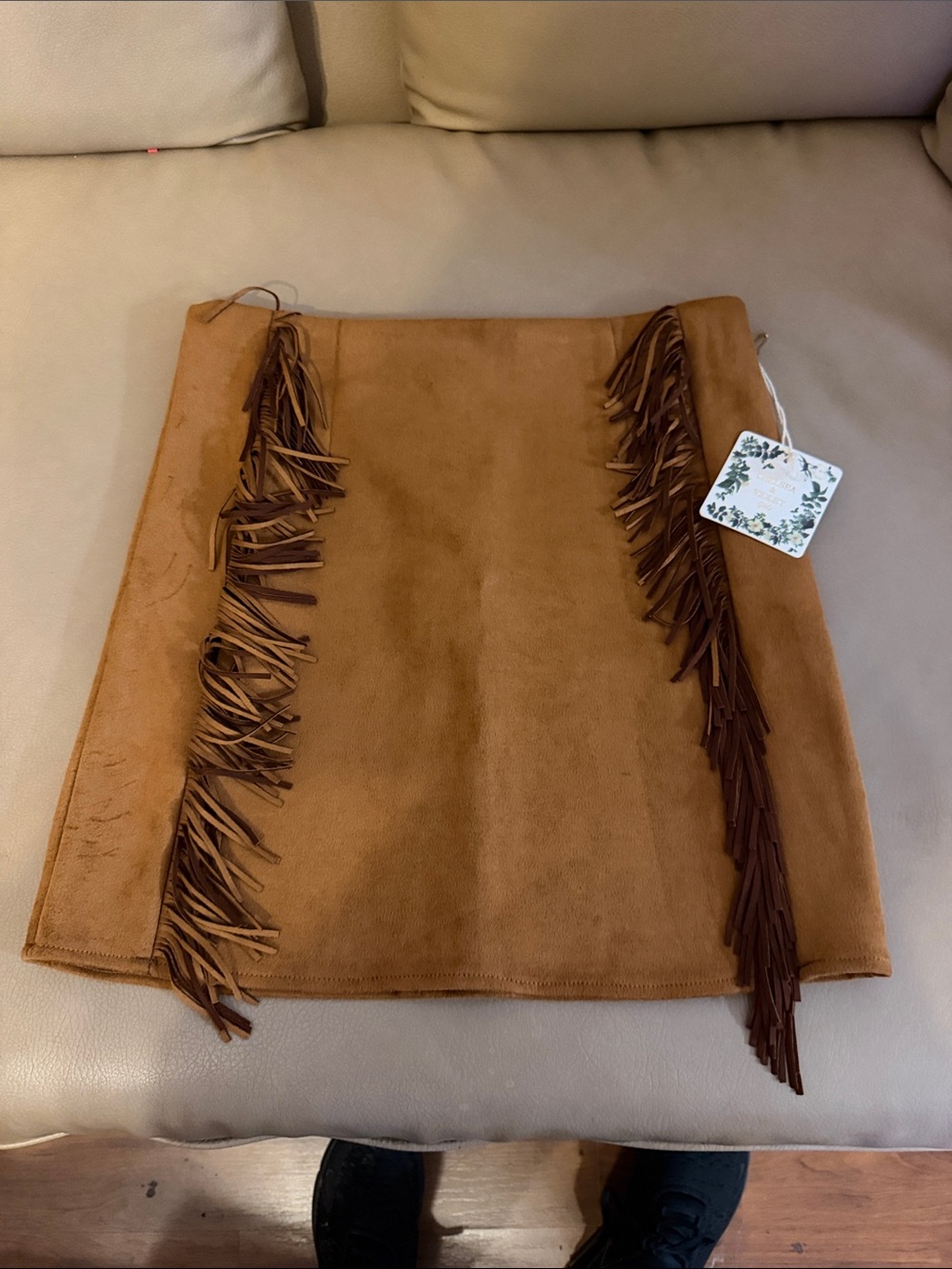 Chelsea & Violet Brown Faux Suede Fringe Mini Skirt